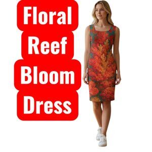 Floral Reef Bloom Painterly Coral Fantasy Amanda Dress – PREORDER, Square Neck,